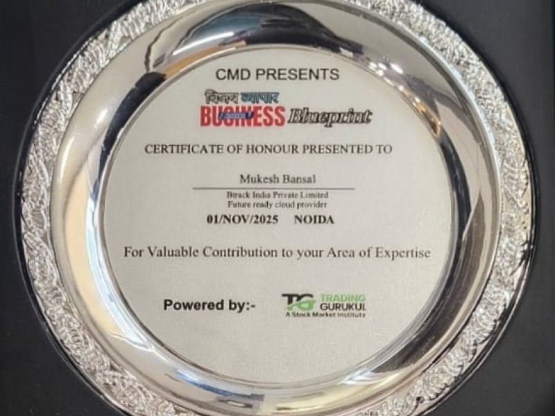 Mukesh Bansal Btrack India Certificate of Honour Business Blueprint 2025 Award